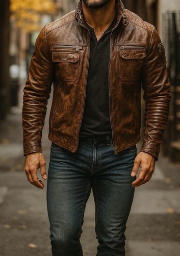 Giacca biker uomo - , pelle