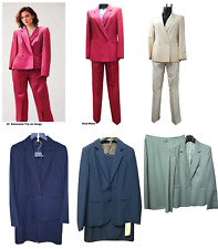 Completo Pantalone Inverno Donna 2 Pezzi Rosso Blu Lana Doppio Mono Petto Tweed