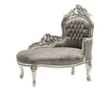 Dormeuse barocco con struttura in legno argento e tessuto grigio. Misure 105x60