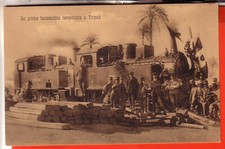 COLONIE  STAZIONE TRENO LA PRIMA LOCOMOTIVA  FERROVIARIA A TRIPOLI  NON VIAGGIAT