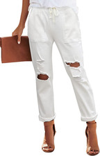 Jeans Casual Da Donna Jeans a Vita Alta Jeans Sciolti Jeans Strappati Da Donna B