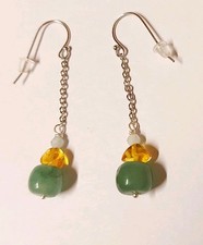 Orecchini in argento 925 e pietre con giada a cilindro, ambra e acquamarina 