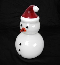 Pupazzo di neve Vetro Murano pesante alto 25cm decoro Natale berretto Rosso-62Q