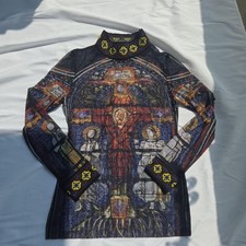 Jean Paul Gaultier Power Mesh Top Stampa Vetro Colorato Maglia Collare...