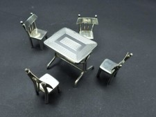 Antique 1930s Egyptian 900 Silver Miniature Table & 4 Chairs Dining Set