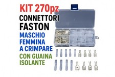 Kit 270pz Connettori Elettrici Faston Maschio Femmina a Crimpare Guaina Isolante