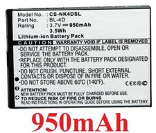 BATTERIE 950mAh Tipo BL-4D C4D10T N4D113J ML0639 Per M-Life, Nokia 808