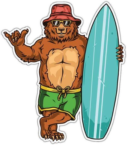 Adesivo surf orso vacanze - surf,