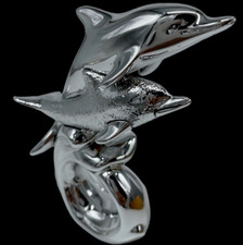 Delfino portafortuna statuina laminata argento Made in Ita arredamento da regalo