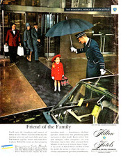 Hilton Hotels Stampa Pubblicità Amico della Famiglia Portiere Ombrello Bambina