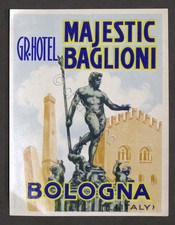 Etichetta d'epoca da valigia - Grand Hotel Majestic - Bologna