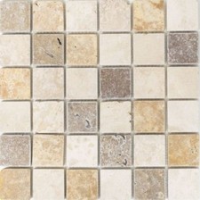 Mosaico travertino pietra naturale burattato marrone beige bagno 43-4668|1foglio