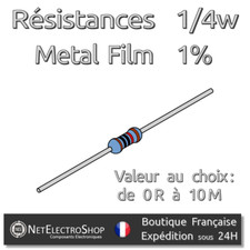 Lot de 20 Resistances 1/4W 1% Métal - Valeur au choix (170 valeurs)