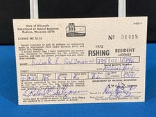 1972 Wisconsin Resident Vintage licenza di pesca Williams Bay WI Lt#30