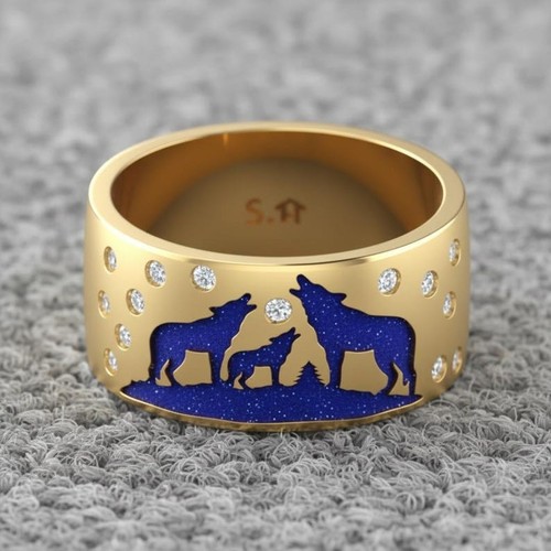 Anello lupo ululante - ululante, placcato
