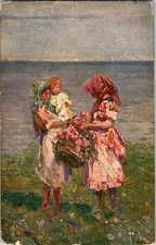 Cartolina d'epoca Beppe Ciardi Le rose sulla riva primi '900