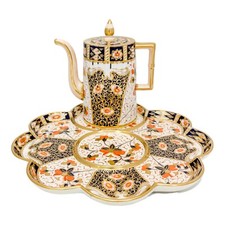 Antico Vittoriano Davenport Porcellana Oro Rosso Imari Cabaret Tray, Caffettiera