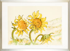  MARIO MOSCA (Osimo 1940) Litografia Opera Grafica con Cornice Girasoli Fiori 