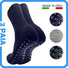 2 Paia Calze Antiscivolo Uomo Cotone Calzini Gommati Yoga Pilates Palestra Da In