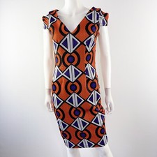 Abito tubino D'IYANU geometrico ONYA taglia S arancione viola stampa africana artistico 