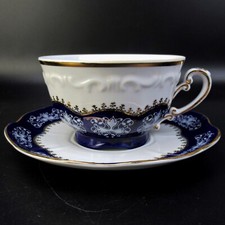 Tazza caffè + piattino porcellana Zsolnay serie Pompaour Kobalt Hungary