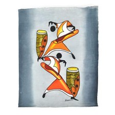 Painted Drummers on Grey Batik
