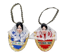 2 PEZZI BUSTO  BAMBOLE ARTIGIANATO SARDO COSTUMI SARDI ARTE SARDA VINTAGE CM. 10