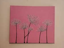 Quadro Moderno Dipinto A Mano SU TELA  Fiori  tela 25 X 30 Soffioni Al Vento 