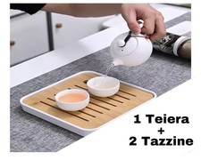 Set Teiera e Due Tazzine Tea Tè Ceramica Bianca Artistica Cinese Kung Fu Fugjian