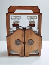 Decanter vintage set bottiglie di liquore in vetro cristallo con cassetta legno