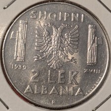 2 Lek 1939 AMAGNETICO Albania