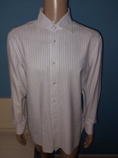 CAMICIA MANICA LUNGA BORRELLI NAPOLI BIANCA A RIGHE AZZURRE TAGLIA XL 100%COTONE
