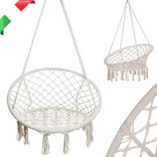 Amaca Poltrona Pensile Sospesa A Dondolo Doppia Corda Per Interno Esterno Beige