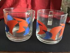 N.2 BICCHIERE NUTELLA IN VETRO CON MANICO ANNI 80 TAZZA DECORI ARANCIO BLU