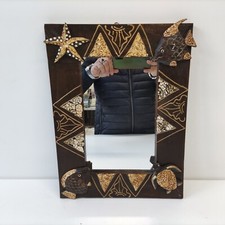 SPECCHIO DA PARETE ETNICO STILE MARINA LEGNO ORIGINALE AFRICANO 30X40 CM. CIRCA