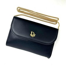 Borsa a tracolla Dior Vintage 2Way Trotter in pelle blu scuro autentica F1127275