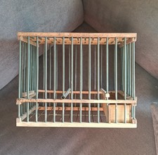 Gabbia per uccellini in legno vintage, verde e marrone, rettangolare Gabbia