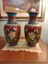 coppia di vasi cinesi smaltati finemente decorato floreale