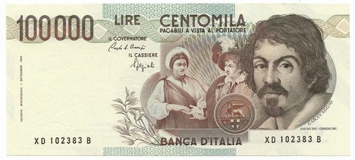 100000 lire caravaggio tipo - caravaggio, i