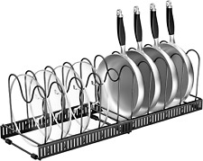 Organizer Padelle con 10 Scomparti Regolabili Porta Coperchi Pentole Salvaspazio