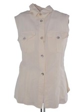 Camicia Blusa Donna Giorgio Kauten S Small 42 Crema In 100% Seta Senza Maniche