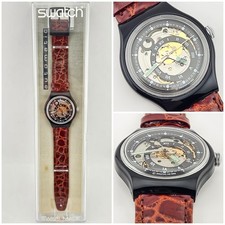 Swatch Automatic SAB102 Black Circles 1993 Vintage NOS Skeleton Watch
