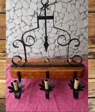 LAMPADARIO RUSTICO COUNTRY FERRO BATTUTO LEGNO CUCINA TAVERNETTA LOCALI RUSTICI