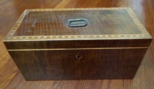 NICE GEORGIAN TEA CADDY - TEA CHEST c 1760-1820 with INLAY / MARQUETRY ANTIQUE