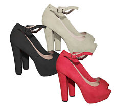 Scarpe Donna Sandali Camoscio Tacco Largo Alto 13,5 cm Plateau Decollete