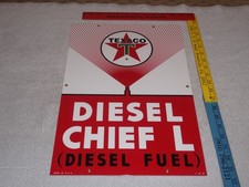 INSEGNA VINTAGE TEXACO DIESEL CHIEF L SPRUZZATORE CARBURANTE 18" PORCELLANA METALLO BENZINA OLIO