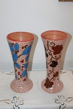 Vaso da arredo, lavorato al tornio, terracotta dipinta mano stile decò Albisola