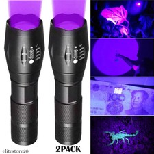 UV Flashlight LED Torch Zoomable Ultra Violet Black White Dual Light Detector