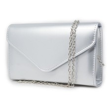 Pochette lucida argento a busta vernice donna elegante clutch borsetta argentata