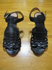 Sandali donna Geox taglia 35 EU neri in vera pelle tacco 8 cm fibbia scarpe